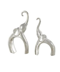 Escultura elefante de cerámica plateada, juego de 2