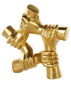 Escultura decorativa de cerámica dorada con manos agarrando